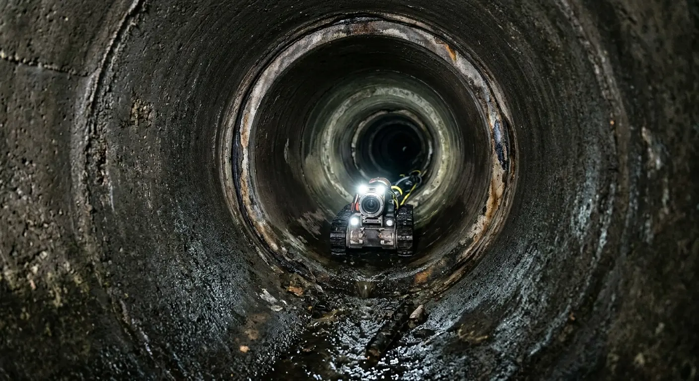 Robotic sewer camera inspecting pipe interior for Drain Snake Service in Rosedale